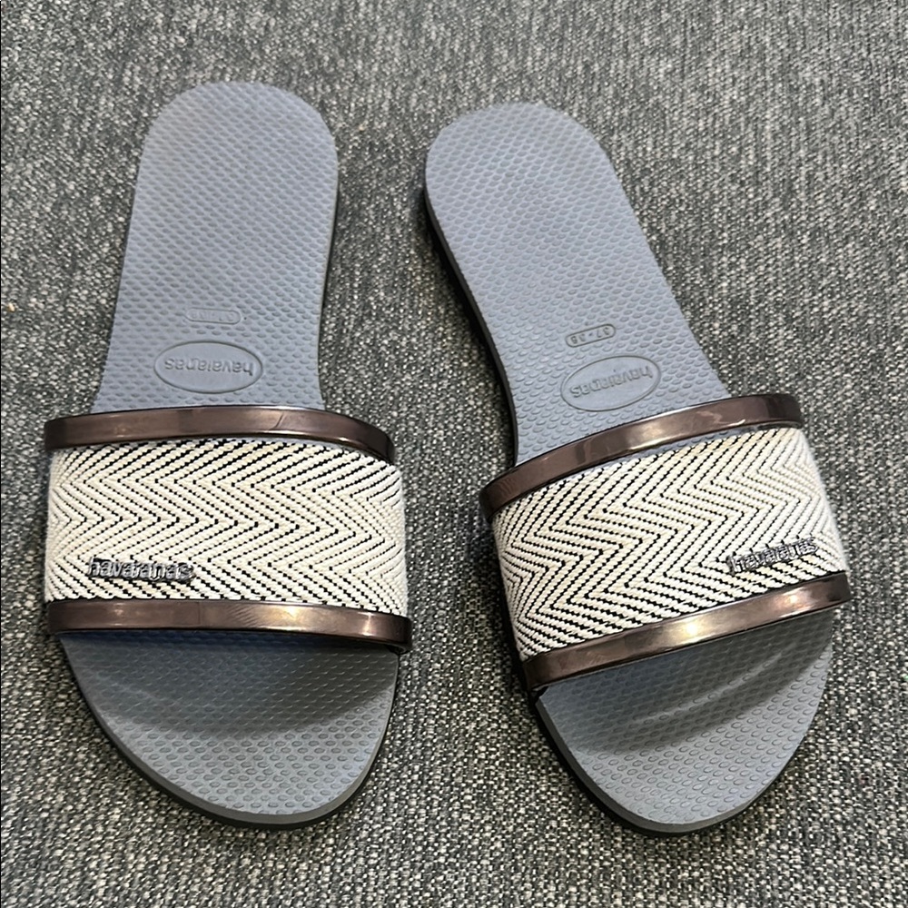 Havaianas Black and Gray Slide Sandals
